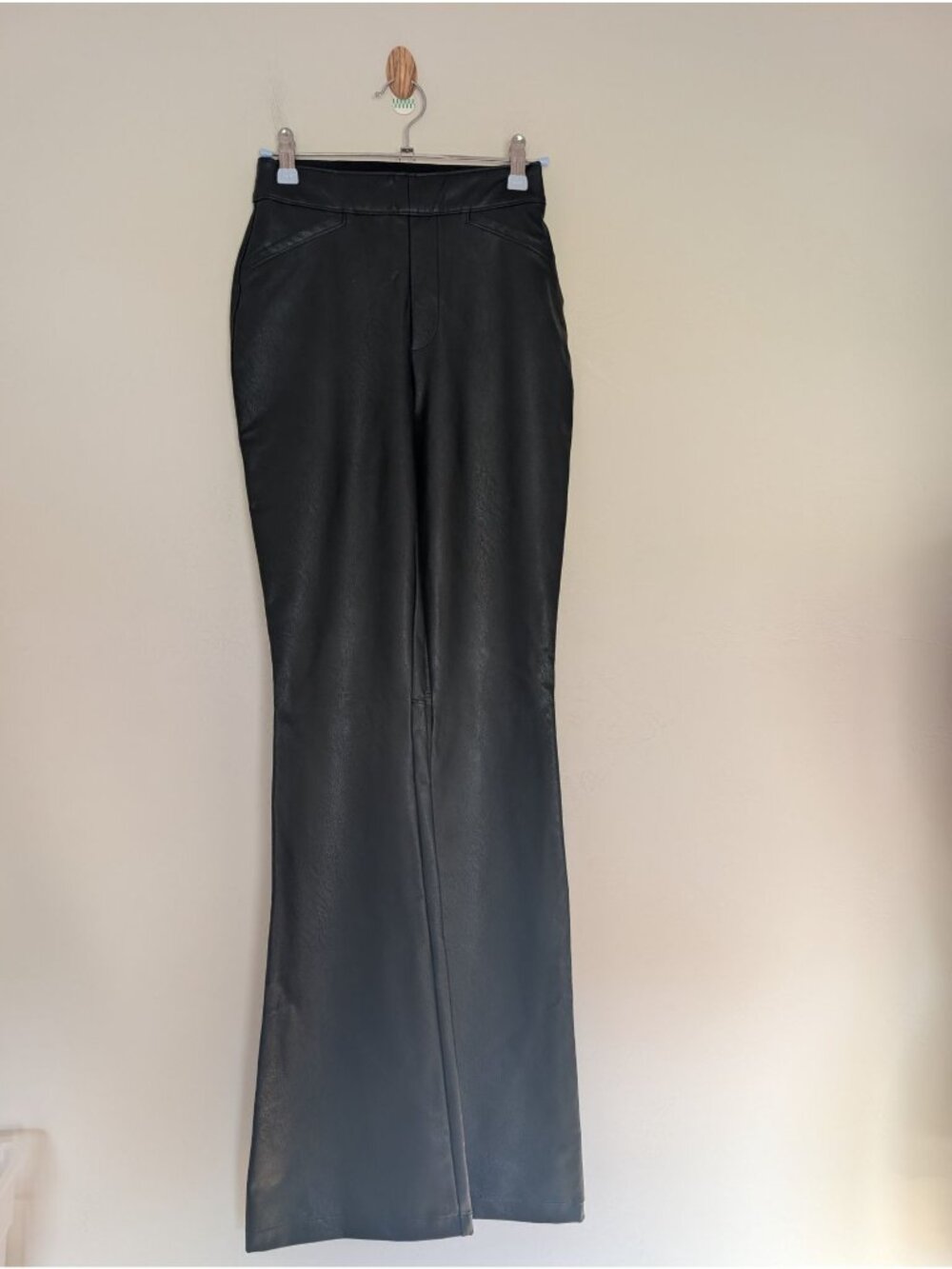 Spanx Faux Leather Flare Pants XS Black High-Rise Stretch Waistband